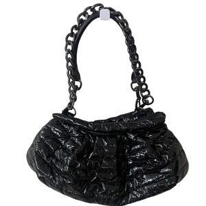 Think Royln Black Patent Puffer Bag Quilted Chain Shoulder Bag New hobo NWT
